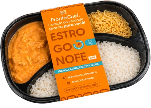 Marmita ProntoChef de Estrogonofe de Frango com a cinta laranja